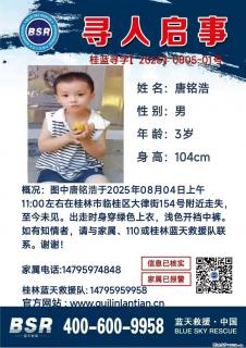 【寻人启事】图中唐铭浩于2025年08月04日上午11:00左右在桂林市临桂区大律街154号附近走失 - 珠海28生活网 zh.28life.com